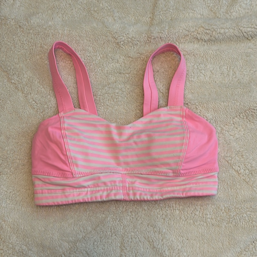 Lululemon Pink & White Striped Sports Bra